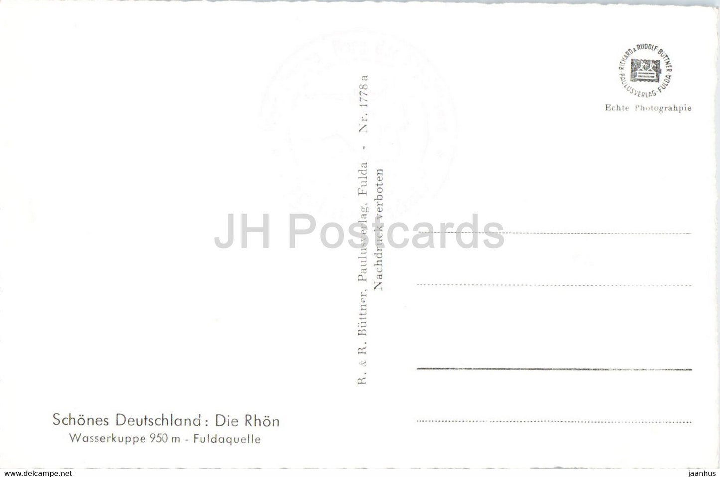 Die Rhon - Wasserkuppe - Fuldaquelle - old postcard - Germany - unused