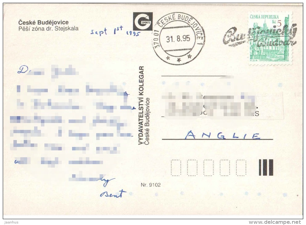 Dr. Stejskala - pedestrian zone - horse carriage - Ceske Budejovice - Czech - used 1995 - JH Postcards