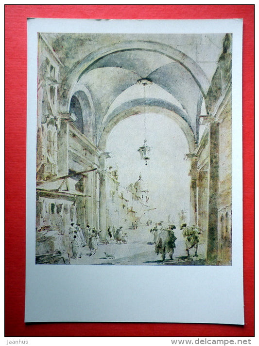 drawing by Francesco Guardi - Street in Venice - italian art - unused - JH Postcards