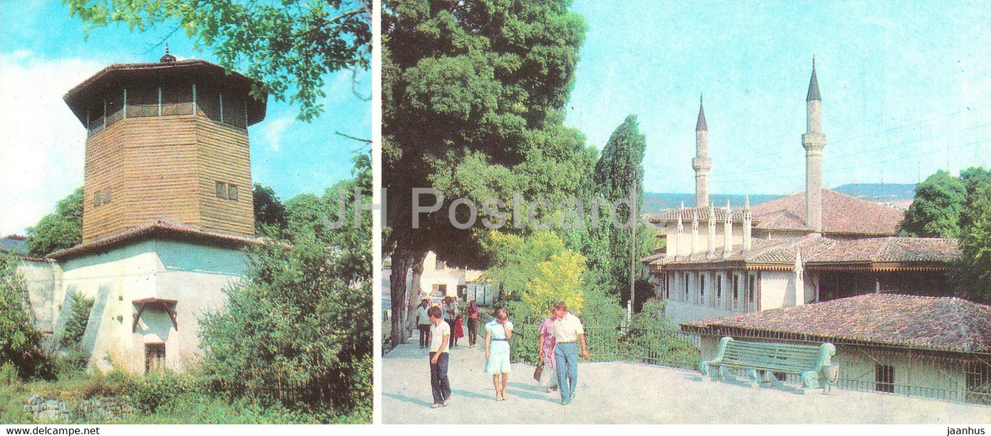 Bakhchysarai - Sokolinaya (Falcon) tower - facade of the palace ensemble - 1984 - Ukraine USSR - unused - JH Postcards