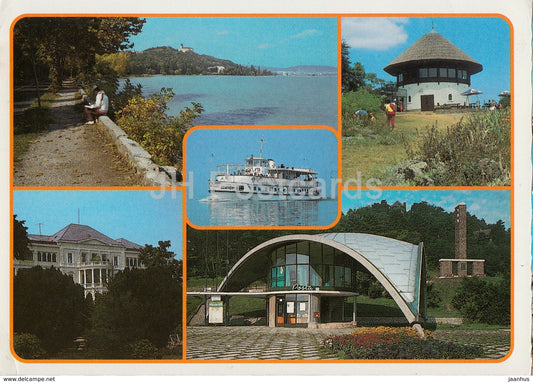Balaton - Balatonfured - passenger boat - post office - multiview - Hungary - used - JH Postcards
