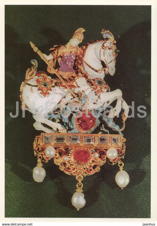 Anhanger mit dem Heiligen Georg - 1 - Pendant with St George - horse - Grunes Gewolbe - DDR Germany - unused - JH Postcards