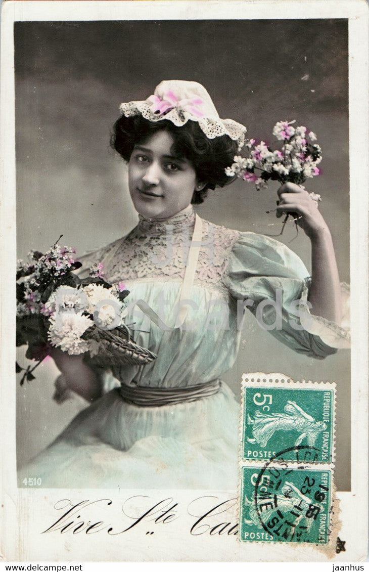Greeting Card - Vive Ste Catherine - woman - 4510 - old postcard - France - used - JH Postcards