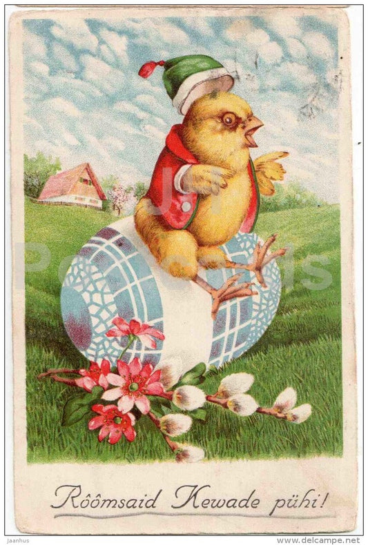 Easter greeting card - eggs - chicken - BR 8807 - circulated in Estonia Tallinn 1925 - JH Postcards