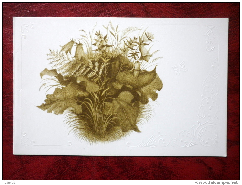 Birthday greeting card - embossed - flowers - 1987 - Russia - USSR - unused - JH Postcards