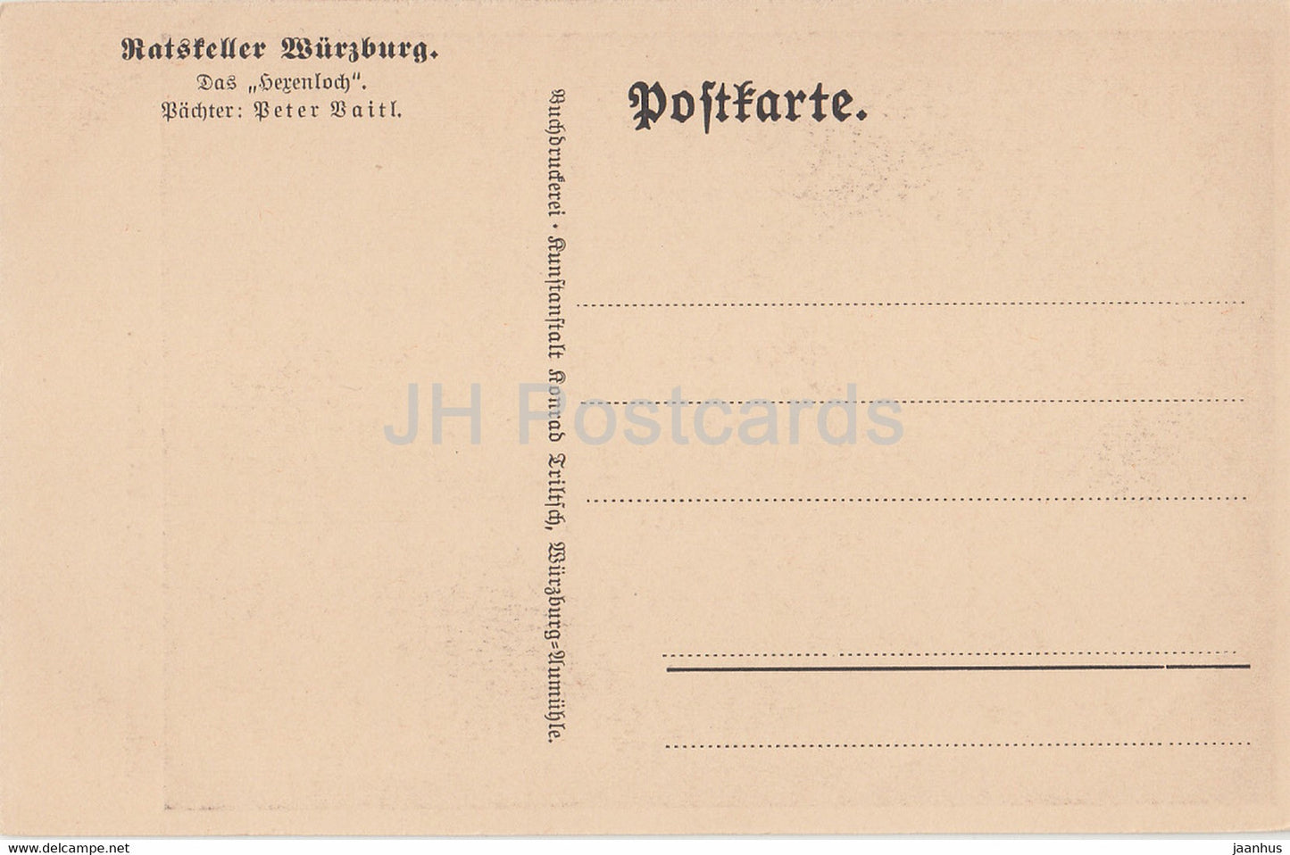 Ratskeller Wurzburg - Das Herenloch - old postcard - 1920s - Germany - unused