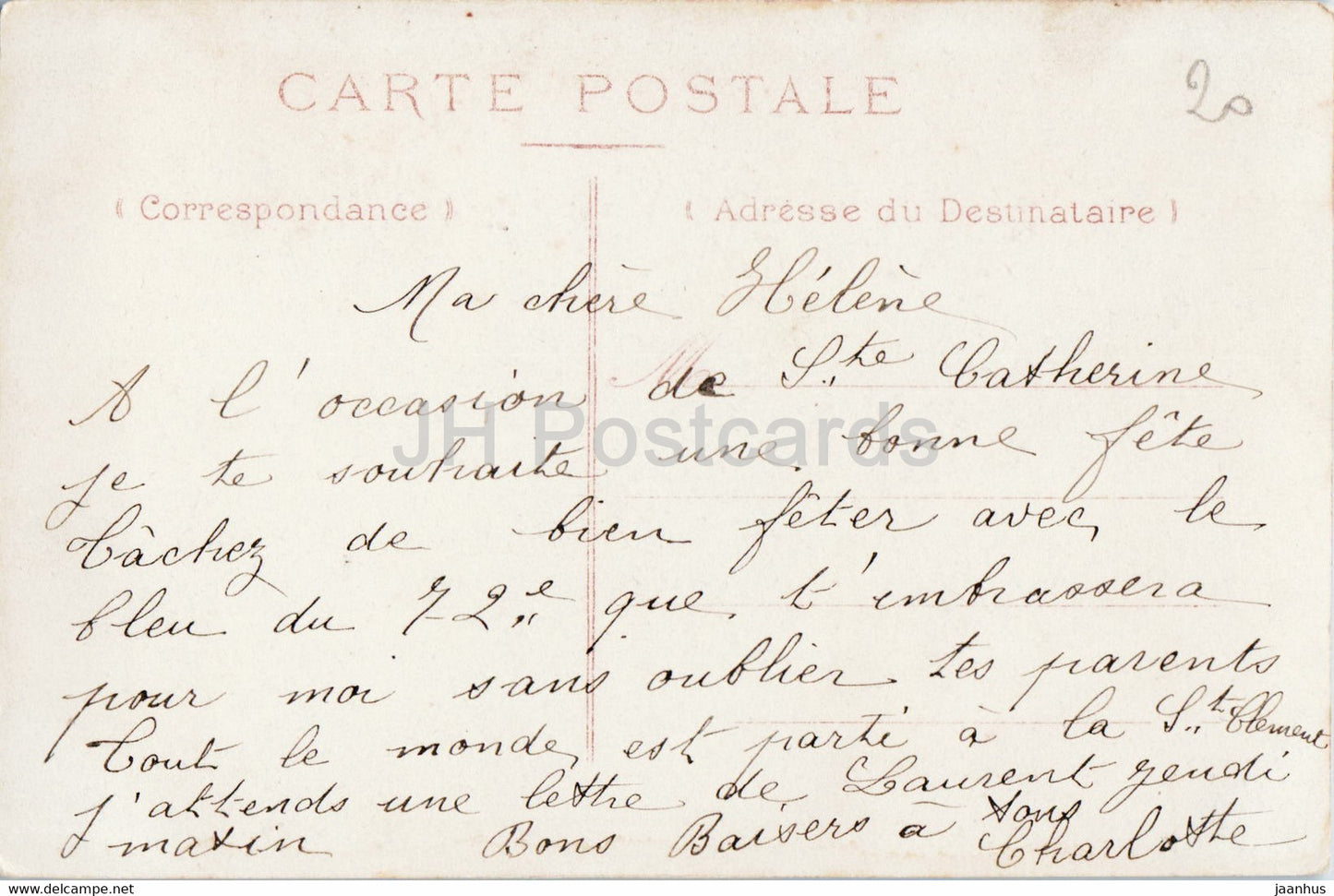 Greeting Card - Vive Ste Catherine - woman - 4510 - old postcard - France - used