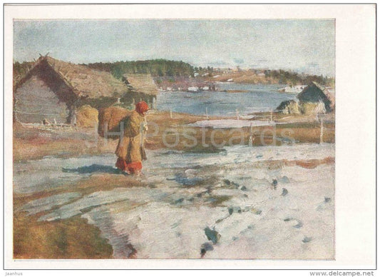 painting by S. Vinogradov - The Spring , 1915 - woman - russian art - unused - JH Postcards