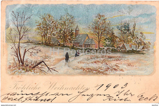 Christmas Greeting Card - Frohliche Weihnachten - Albrecht Durer - old postcard - 1903 - Germany - used - JH Postcards