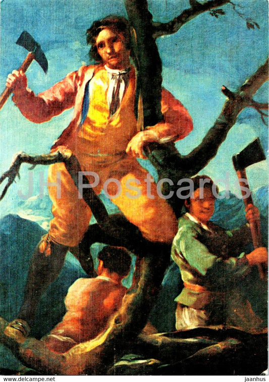 painting by Francisco Goya - Die Holzhacker - Woodcutter - Spanish art - Germany - unused - JH Postcards