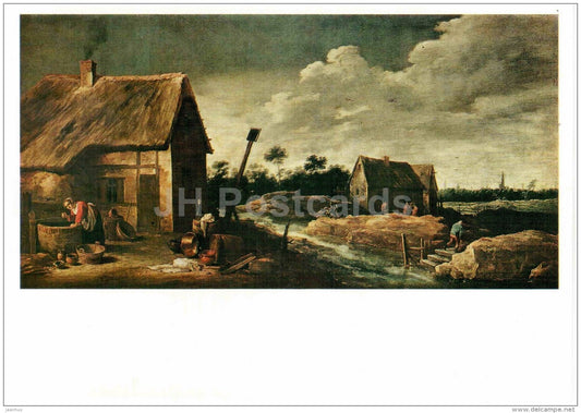 painting by David Teniers the Younger - Landscape with a Peasant Cottage - Flemish art - unused - JH Postcards