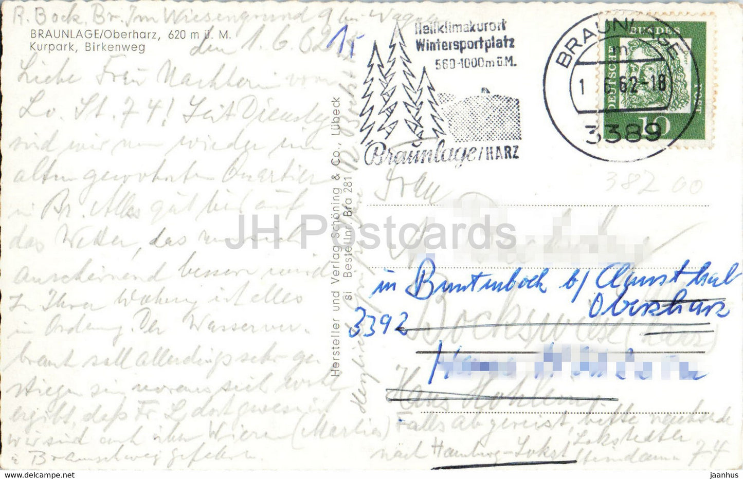 Braunlage 620 m - Kurpark - Birkenweg - old postcard - 1962 - Germany - used
