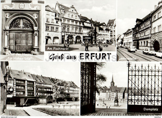 Gruss aus Erfurt - Am Fischmarkt - Leninstrasse - Domplatz - Kramerbrucke - car - 1984 - Germany DDR - used - JH Postcards