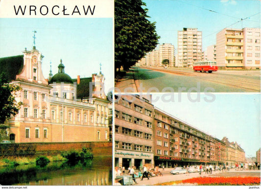 Wroclaw - Zaklad Narodowy im Ossolinskkich - Biblioteka - ulica Grabiszynska - Swidnicka - multiview - Poland - used - JH Postcards