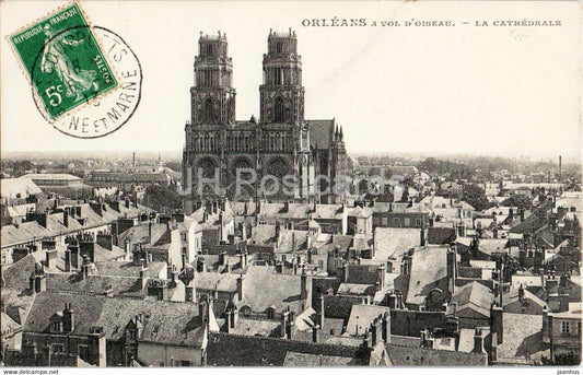 Orleans - a vol d'oiseau - La Cathedrale - cathedral - old postcard - 1913 - France - used - JH Postcards