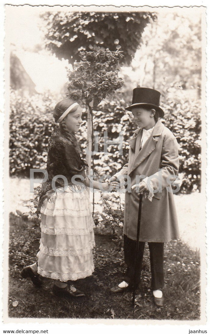 Boy and Girl in Old Fashion Clothing - unused - JH Postcards
