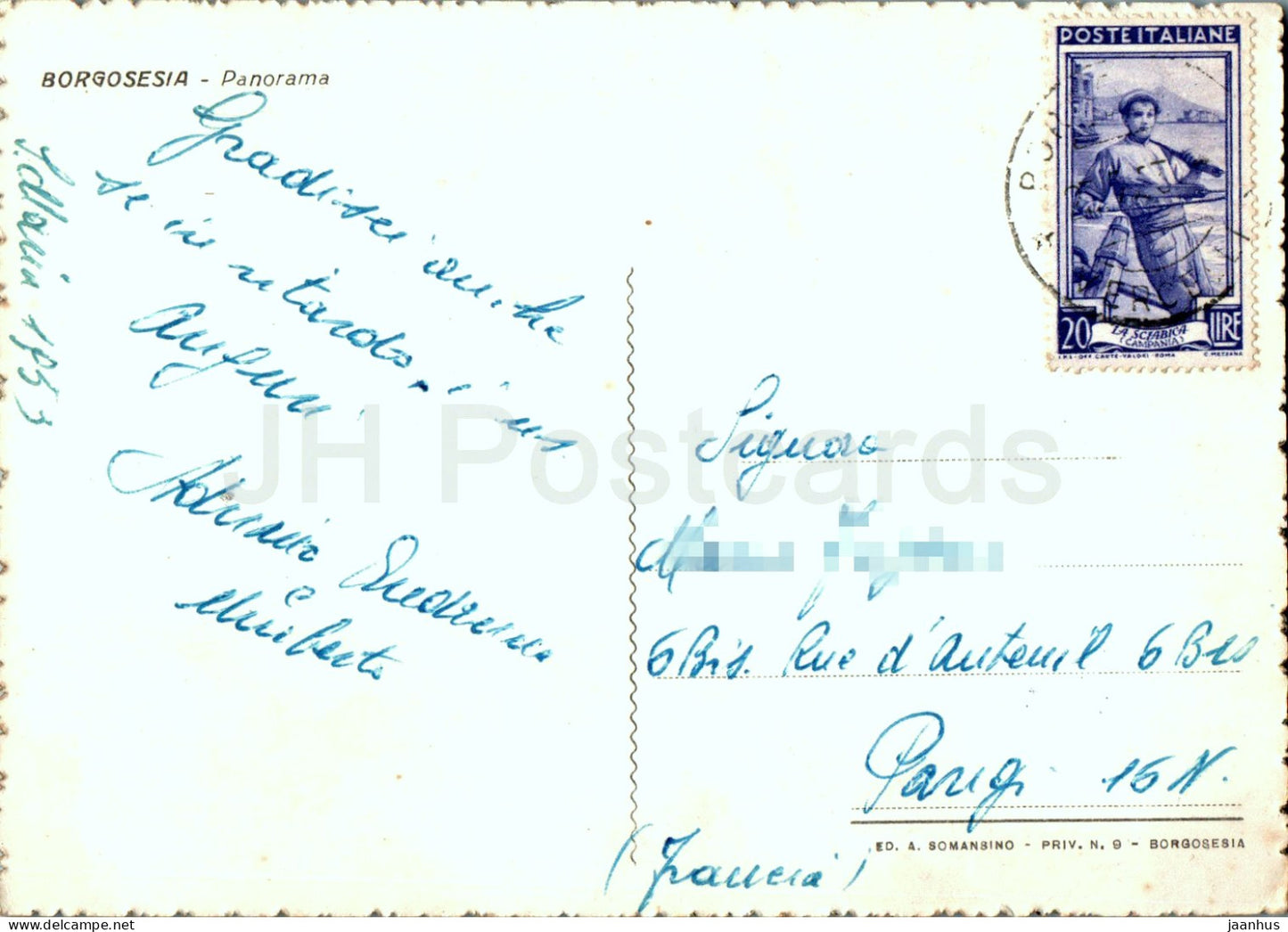 Borgosesia - Panorama - carte postale ancienne - 148 - 1953 - Italie - utilisé 