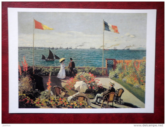 painting by Claude Monet - Terrace at Saint-Adresse - sailing boat - french art - unused - JH Postcards
