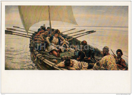painting by V. Surikov - Stepan Razin , 1906 - sailing boat - Russian art - 1988 - Russia USSR - unused - JH Postcards