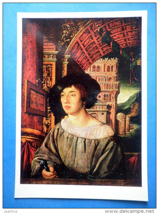 painting by Ambrosius Holbein - large format card - Portrait of a Young Man , 1518 - german art - unused - JH Postcards