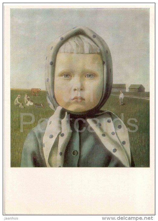 painting by B. Davydov - Portrait of the Artist`s Daughter , 1971 - girl - russian art - unused - JH Postcards