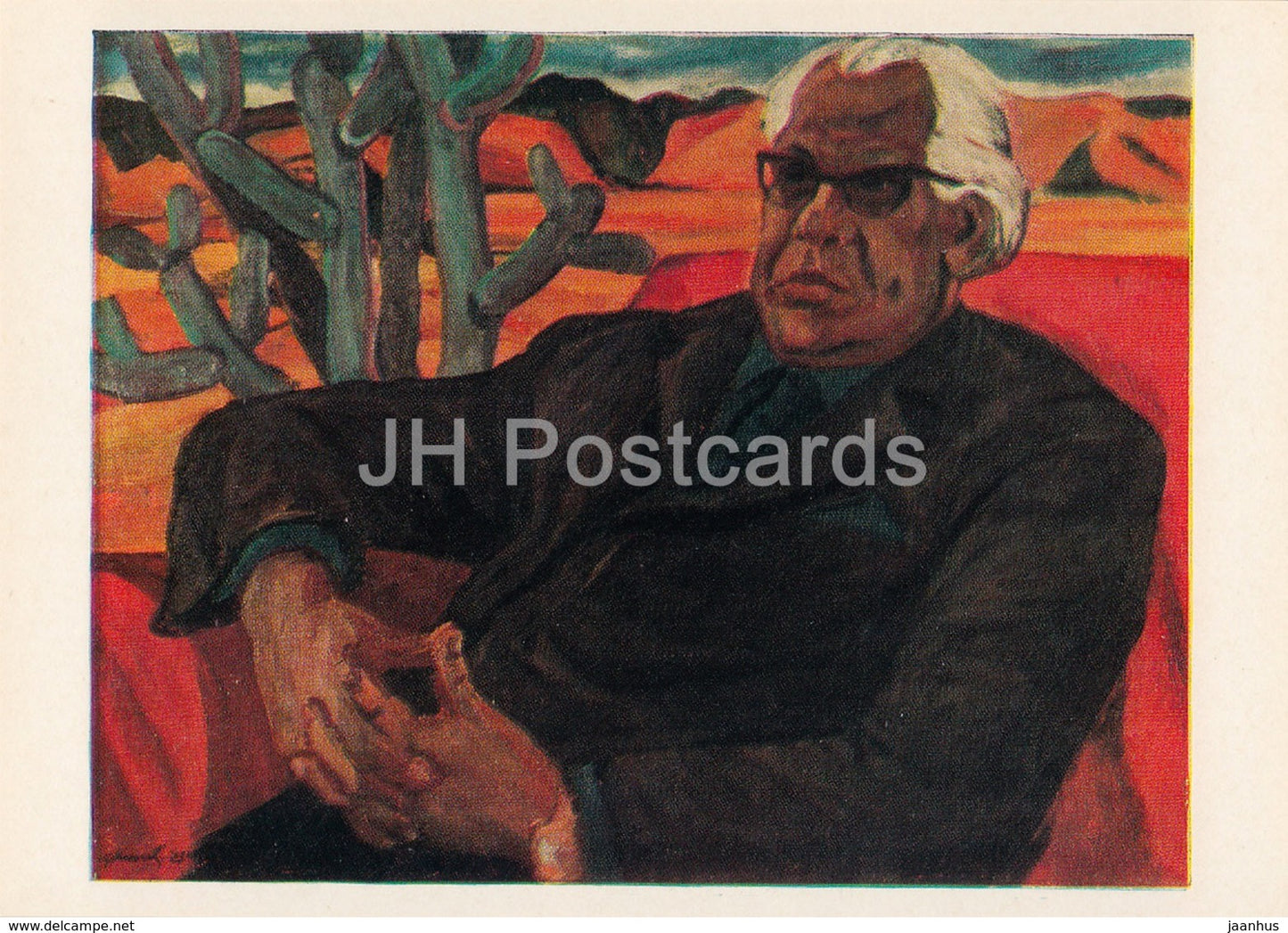 painting by I. Klychev - Portrait of Cuba poet Nicolas Guillen - Turkmenistan art - 1981 - Russia USSR - unused