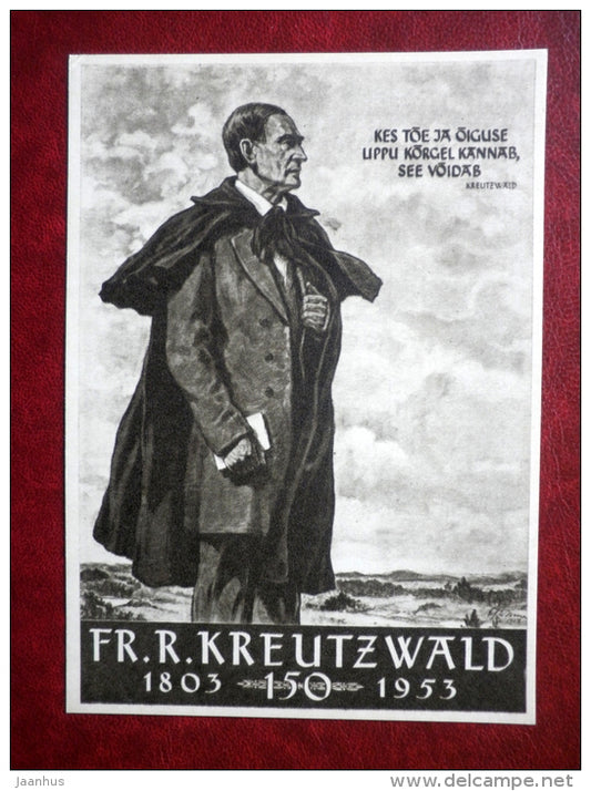 writer Fr. R. Kreutzwald by Ed. Einmann - estonian writer Fr. R. Kreutzwald - estonian art  - unused - JH Postcards