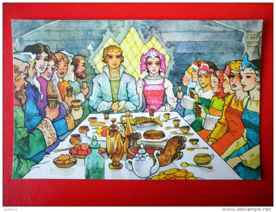 illustration by A. Klopotovsky - Wedding - russian Fairy Tale - Morozko - cartoon - 1984 - Russia USSR - unused - JH Postcards