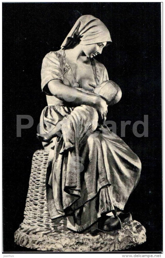 sculpture by Jules Dalou - Peasant woman with child , 1873 - french art - unused - JH Postcards
