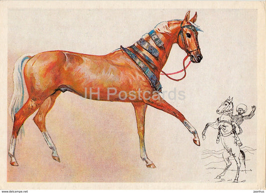 Akhal-Teke Horse - illustration by A. Glukharev - horses - animals - 1988 - Russia USSR - unused - JH Postcards