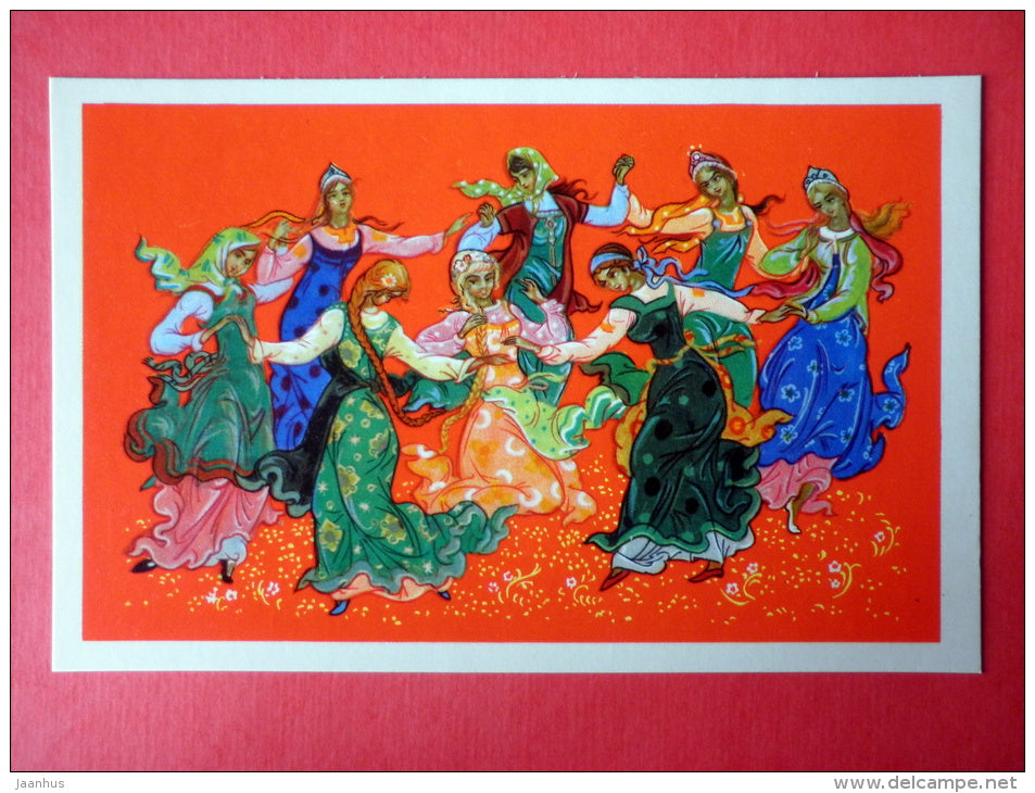 illustration by K. Andrianov - women are partying - Frost the Red Nose by S. Saharnov - 1971 - Russia USSR - unused - JH Postcards