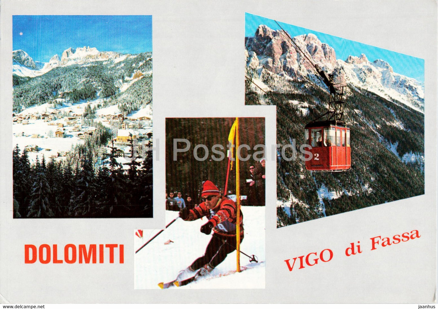 Dolomiti - Vigo di Fassa - alpine skiing - cable car - multiview - 1980 - Italy - used - JH Postcards