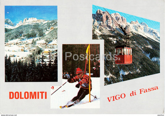Dolomiti - Vigo di Fassa - alpine skiing - cable car - multiview - 1980 - Italy - used - JH Postcards