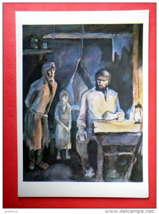 illustrationby A. Belyukin - Loner - old man - gun - Notes of a Hunter by I. Turgenev - 1980 - USSR Russia - unused - JH Postcards
