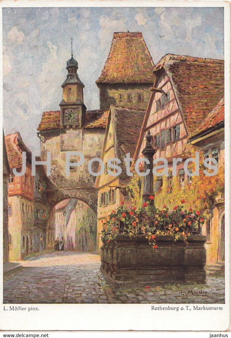 painting by Ludwig Mossler - Rothenburg o T - Markusturm - German art - Germany - unused - JH Postcards