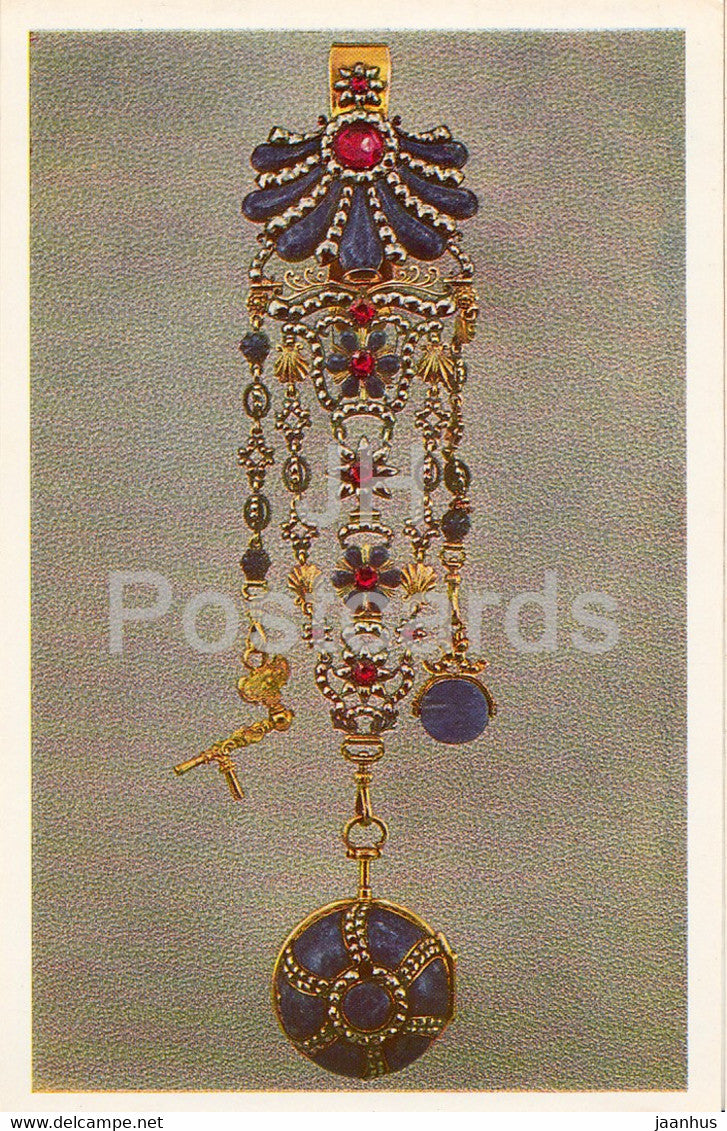 Turnip watch on a chatelaine - English Applied Art - 1983 - Russia USSR - unused - JH Postcards