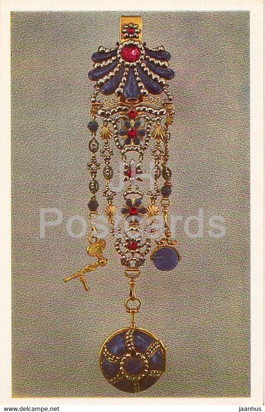 Turnip watch on a chatelaine - English Applied Art - 1983 - Russia USSR - unused - JH Postcards
