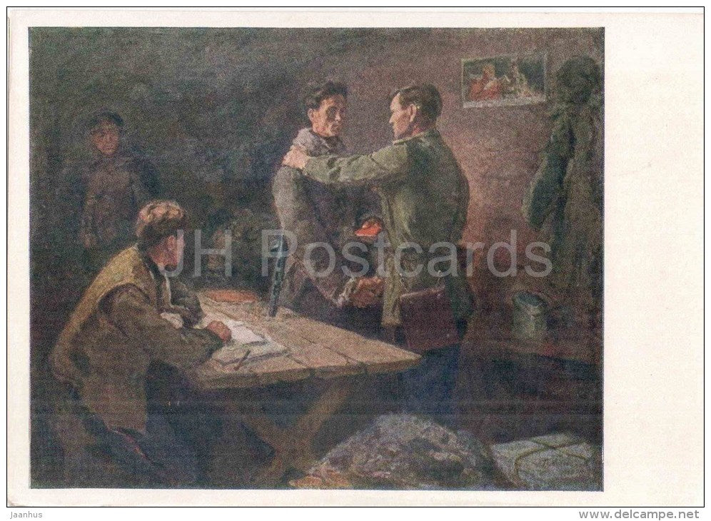 painting by V. Kostetsky - Party Membership Card - military - russian art  - unused - JH Postcards