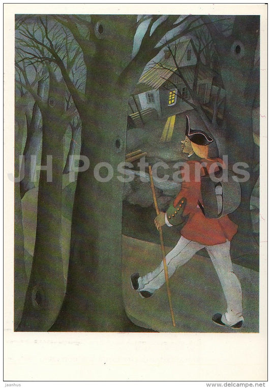 illustration by O. Kondakova - Blue Light - soldier - Brothers Grimm Fairy Tale - 1986 - Russia USSR - unused - JH Postcards