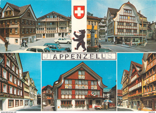 Appenzell - multiview - car - old town - Switzerland - used - JH Postcards