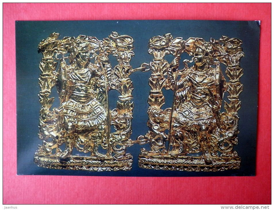 Buckle with Warriors - National Museum of Afghanistan - archaeology - Bactrian Gold - 1984 - USSR Russia - unused - JH Postcards