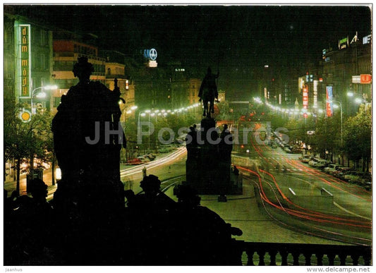 Wenceslas Square - night - Praha - Prague - Czechoslovakia - Czech - unused - JH Postcards
