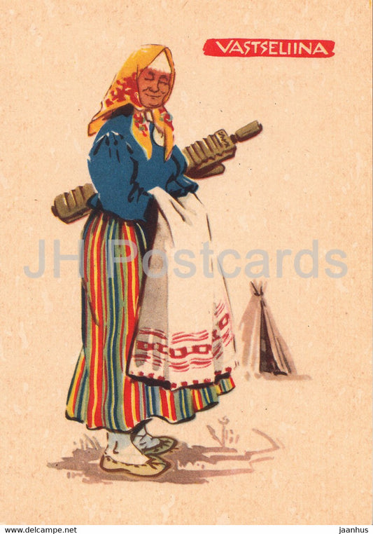 Estonian Folk Costumes - Vastseliina - illustration by A. Vender - 1960 - Estonia USSR - unused - JH Postcards