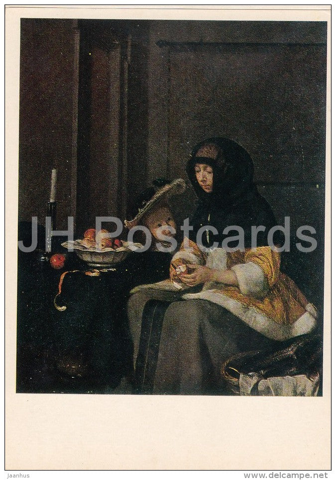 painting by Gerard ter Borch  - Woman cleaning Apple , 1660-61 - Dutch art - 1973 - Russia USSR - unused - JH Postcards