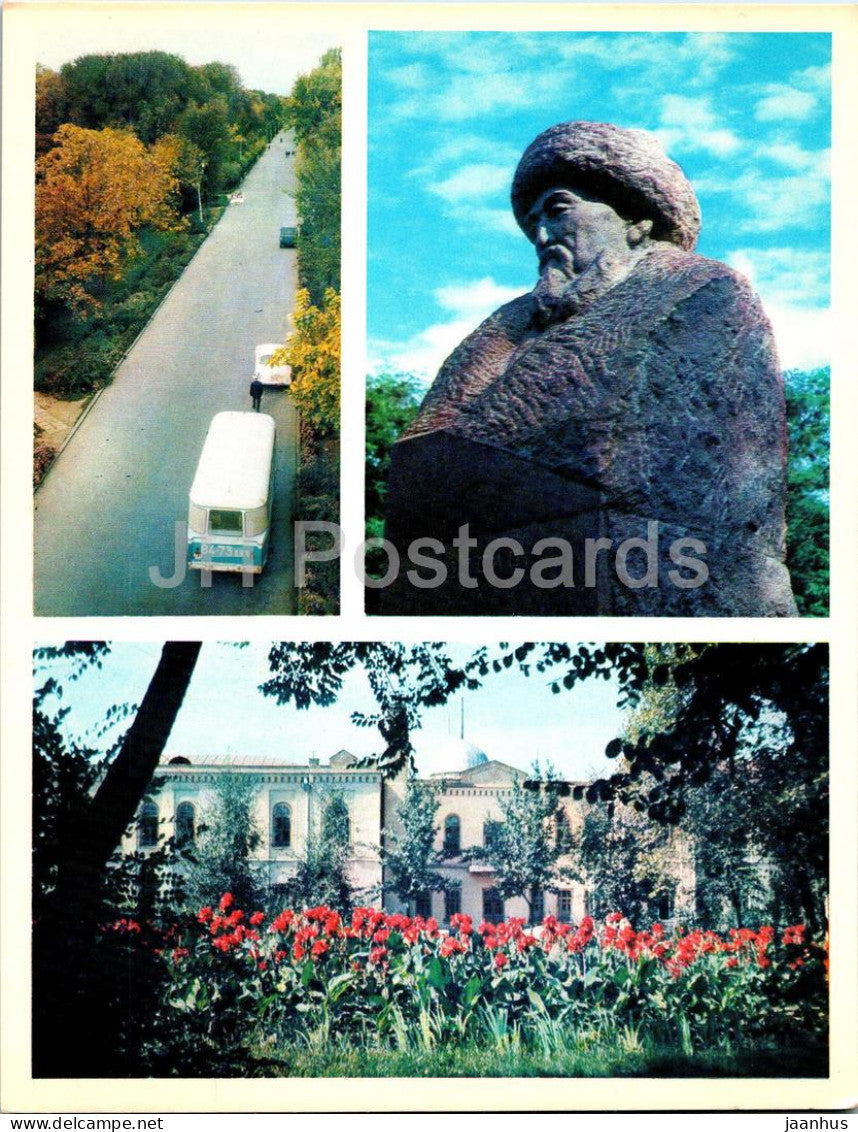 Bishkek - Frunze - Dzerzhinsky avenue - monument to Togolok Moldo - History Museum - 1974 - Kyrgyzstan USSR - unused - JH Postcards
