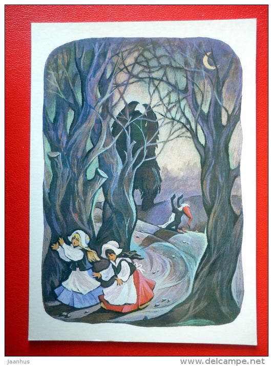 illustration by T. Narskaya - Bear - dwarf - Snow-White and Rose-Red by Grimm Brothers - 1985 - Russia USSR - unused - JH Postcards