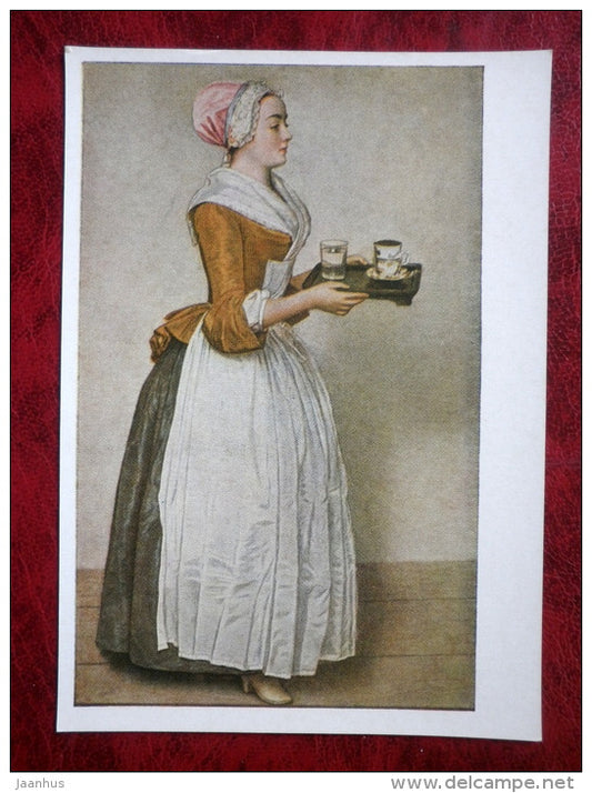 Painting by Jean-Étienne Liotard - Chocolate Girl - french art - unused - JH Postcards