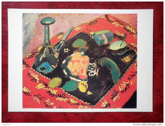 Painting by Henri Matisse - Dishes and Fruit on a Red and Black Carpet . 1906 - french art - unused - JH Postcards