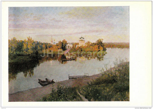 painting by I. Levitan - Evening Bell , 1892 - river - Russian Art - 1975 - Russia USSR - unused - JH Postcards