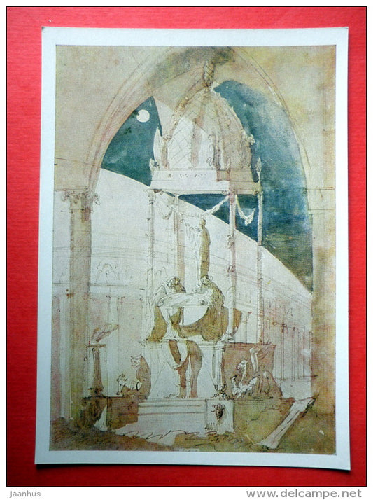 drawing by Giuseppe Bernardino Bison - Architectural Fantasy - italian art - unused - JH Postcards